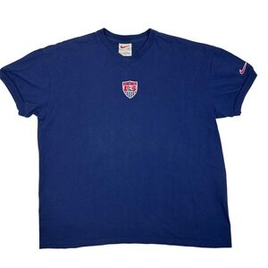 Nike US Soccer Federation V-Neck T-Shirt Navy Blue Vintage USA Made XL